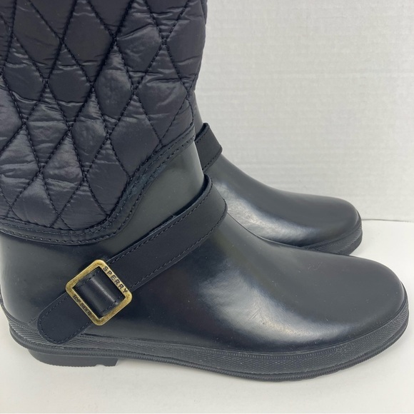 Sperry Top-Sider Hingham Black Tall Quilted Rubber Waterproof Rain Boots Sz 6 - Picture 3 of 16